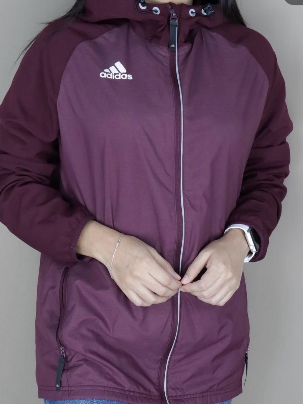 adidas Burgundy Hooded Windbreaker Jacket